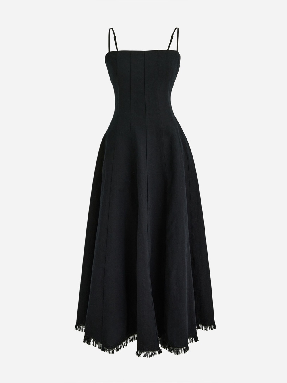 J. Crew Seamed Flare Midi Dress in Linen Blend Black 4 NWT